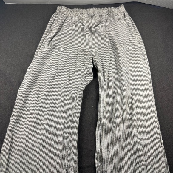 Time and Tru Womens Medium Striped Wide Leg Linen Blend Pants Black White M 8-10 - Picture 2 of 10